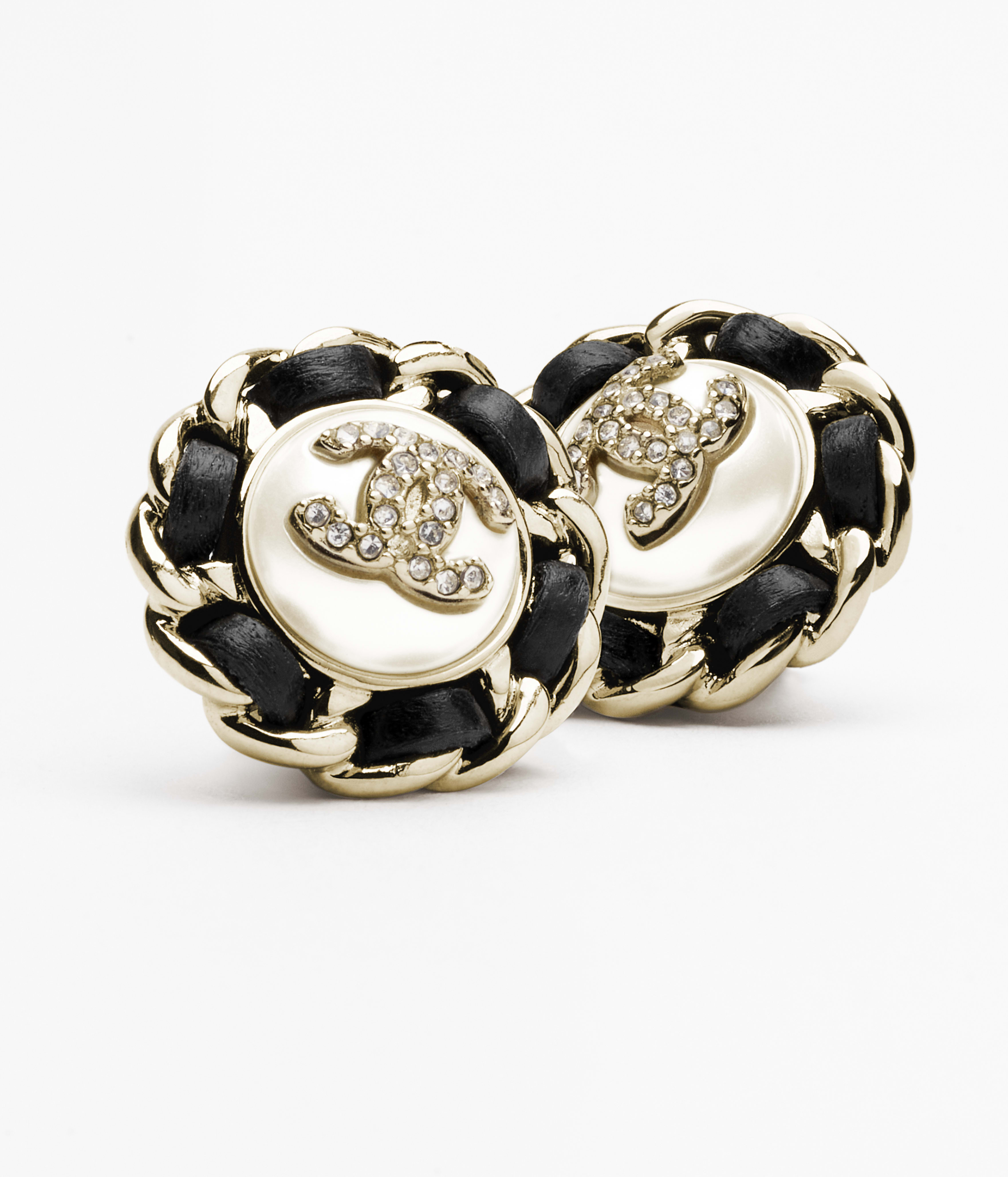 ピアス - メタル、ラムスキン、レジン & ストラス、ゴールド、ブラック