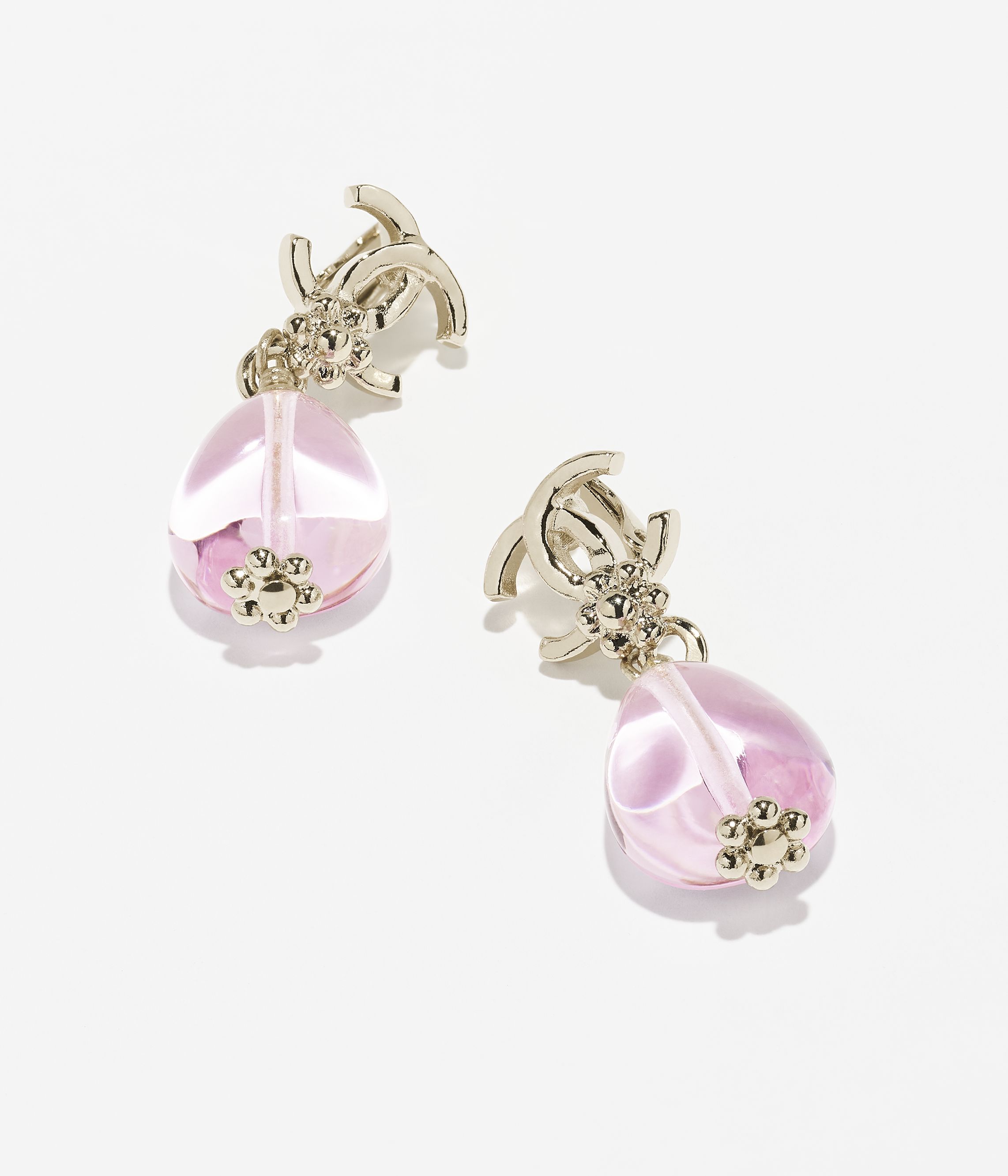 ピアス - メタル & グラスストーン、ゴールド & ピンク — ファッション