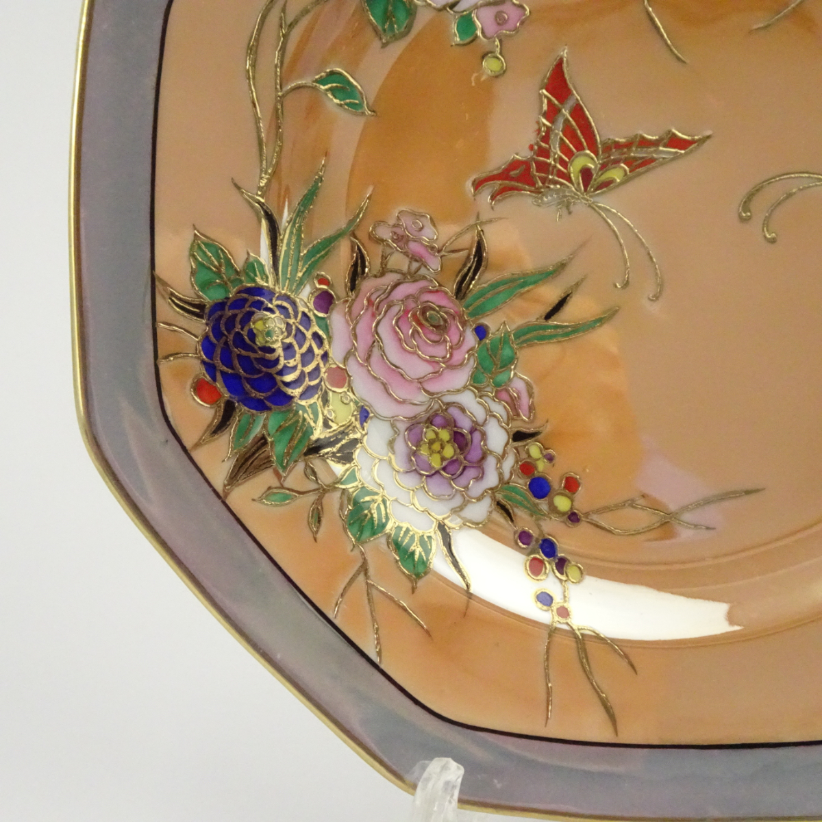 オールドノリタケ ラスター彩 蝶と花の八角形プレート 飾り皿 アンティーク