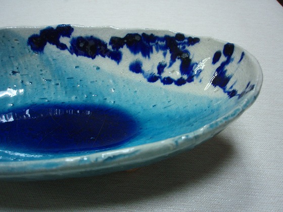 トルコブルー三つ足楕円鉢 和食器、音楽系の器なら岐阜県土岐市 窯元