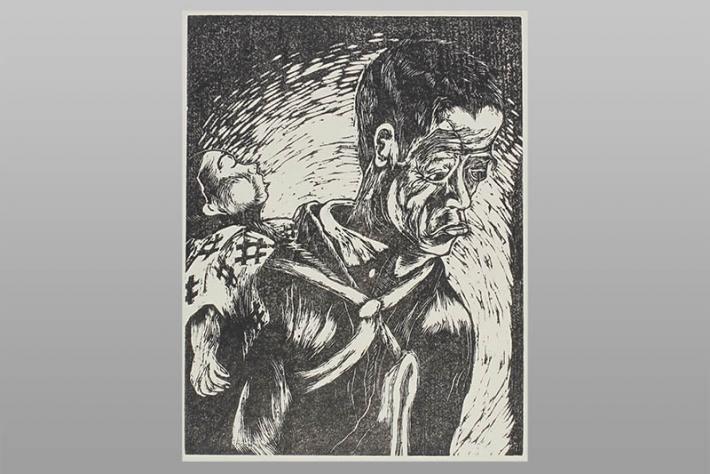 海野光弘 木版画 久能山と石垣いちご 海野光弘 木版画 久能山と