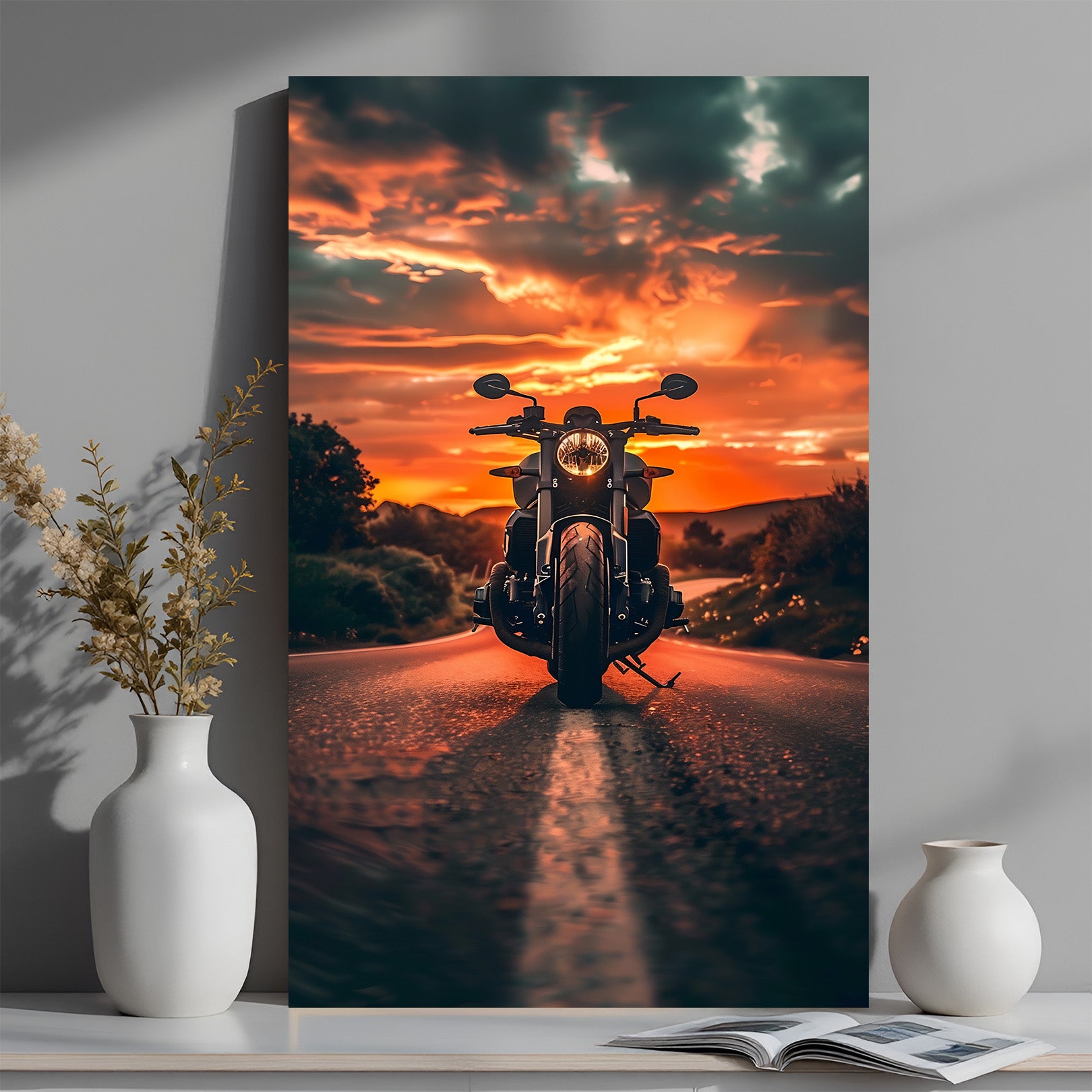 Harley Davidson Sunset Canvas – Vintage Bike Wall Art – CIPHER SPACES