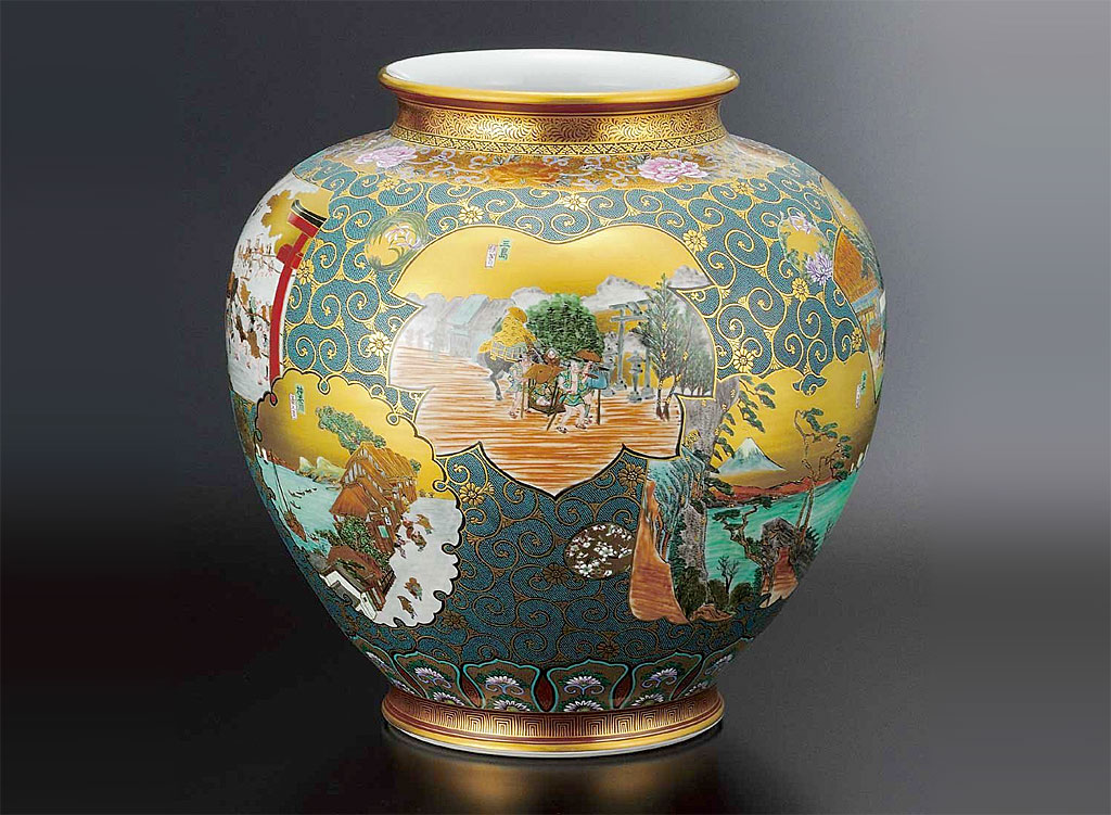 九谷焼 15号花瓶 本金東海道 西田掬翠 - CRAFTS DESIGN