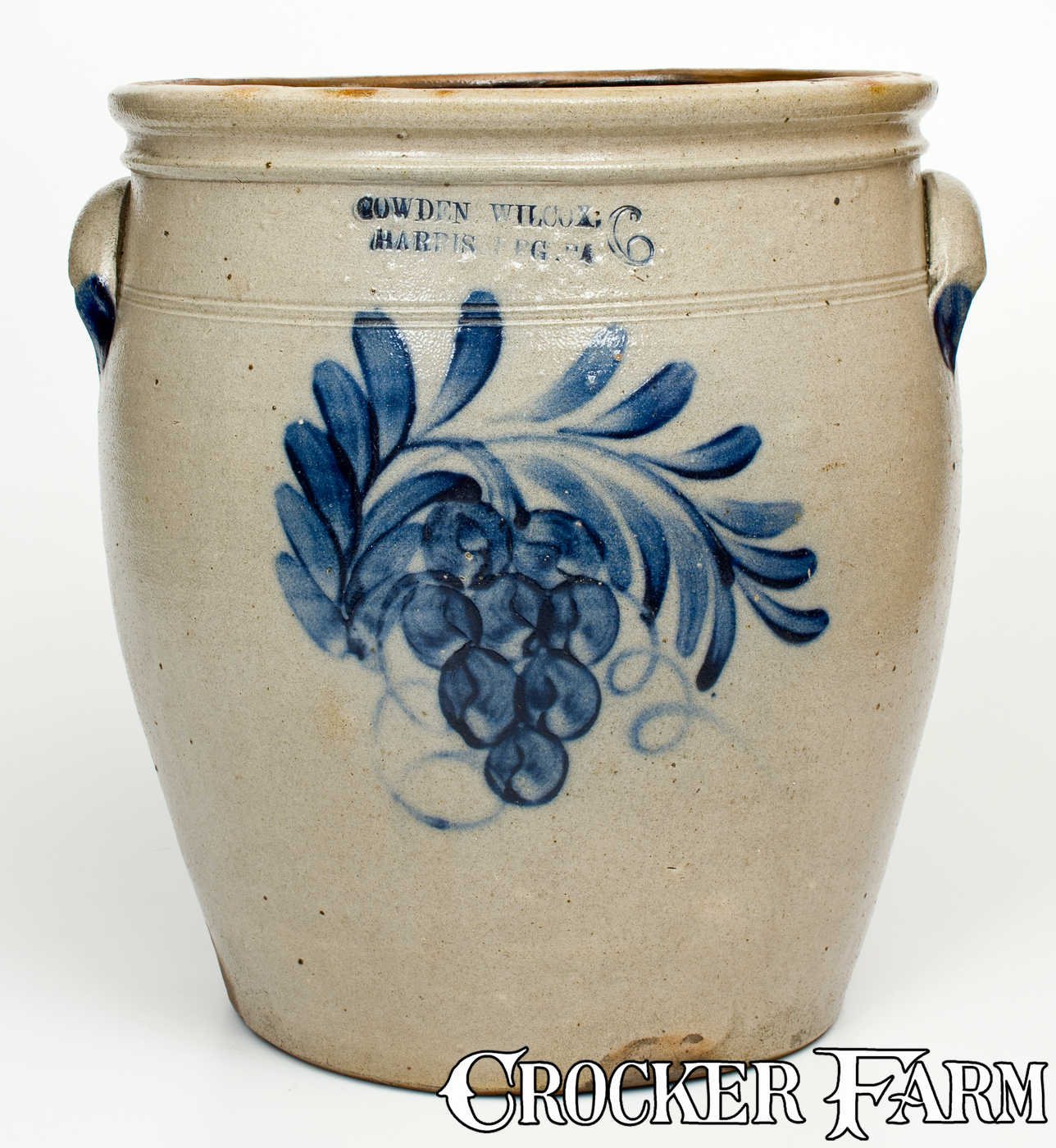 Six-Gallon COWDEN & WILCOX / HARRISBURG, PA Stoneware Grapes Crock