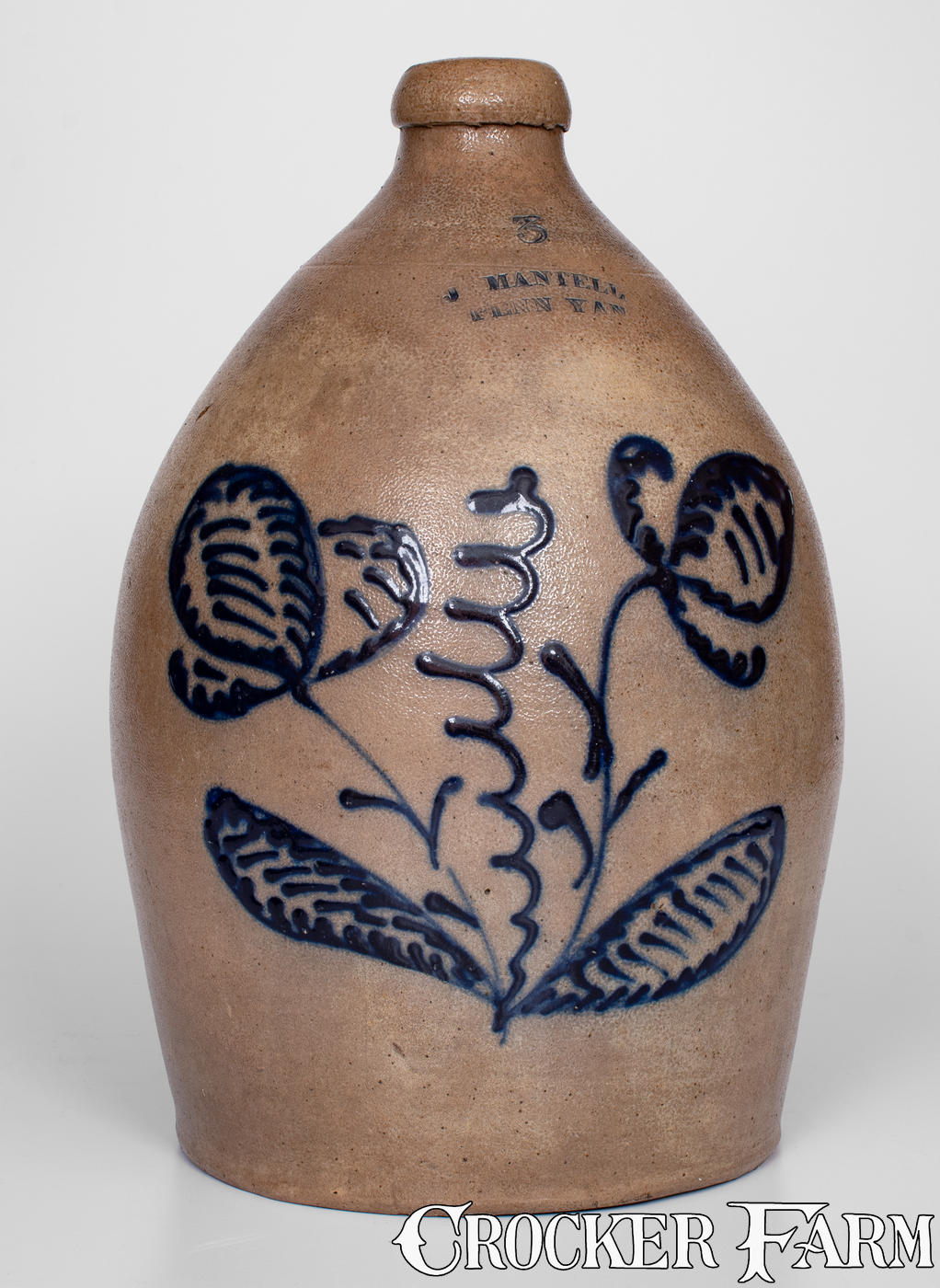 J. MANTELL / PENN YAN Stoneware Jug w/ Elaborate Slip-Trailed