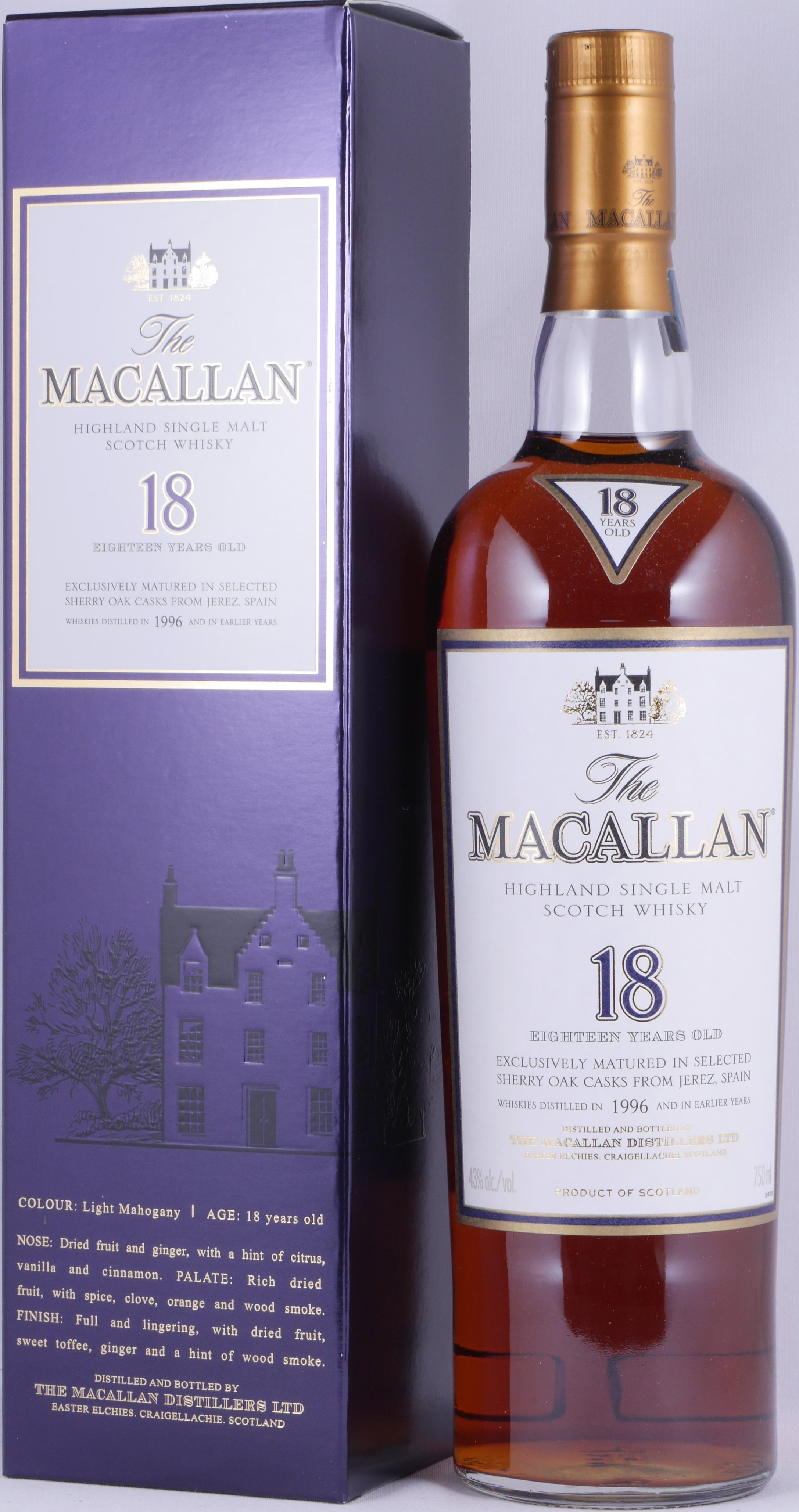 Macallan 1996 18 Year Sherry Oak Casks Scotch Whisky 43.0% ABV 75CL