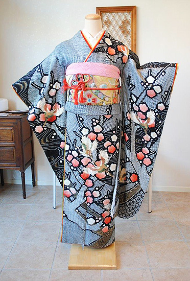 D 豪華 松竹梅 金駒刺繍 金彩 しぼり模様 正絹 振袖 成人式 着物 振袖 二