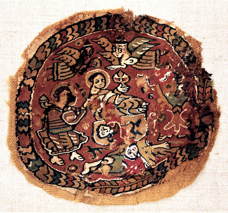 超貴重！コプト裂染色古布額装織物エジプト古代4～5世紀