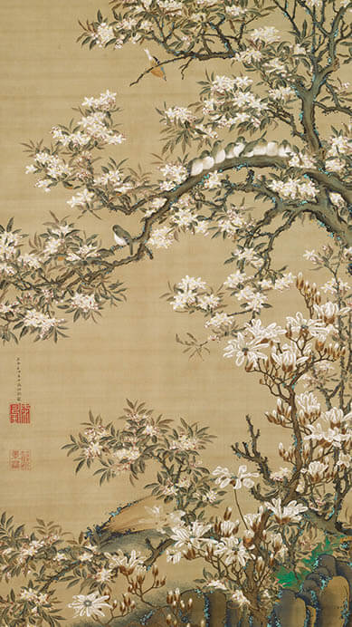 日本画 屏風 花と鳥160cm x 90cm 日本画 屏風 花と鳥160cm x 90cm