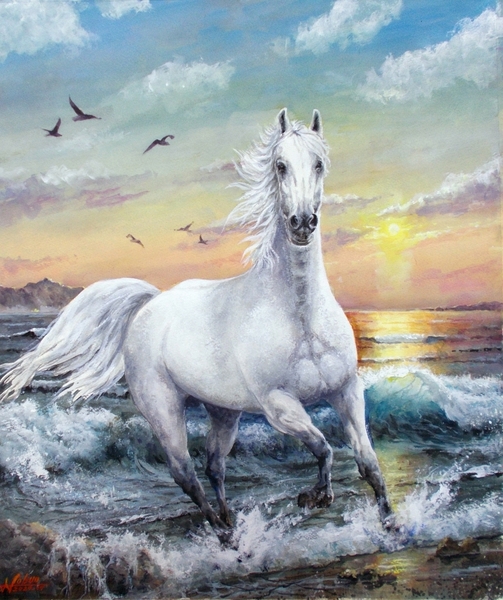 渚の白馬(オーダーメイド)」 by Rei10｜Artmeter｜暮らしを彩るアート