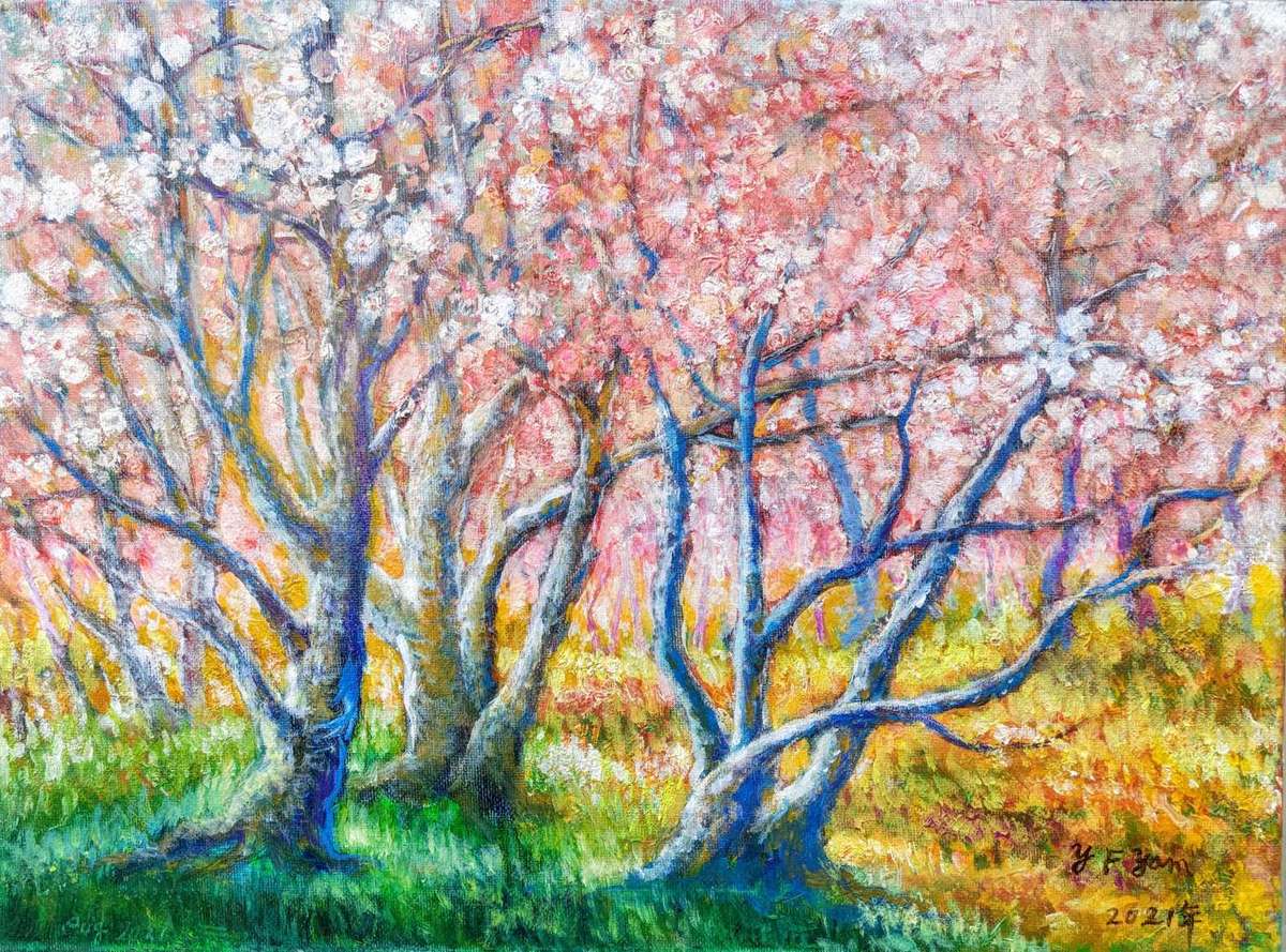 絵画 820 油絵/抽象画風/自然のパターン/樹皮/S10号 抽象的なカラフル