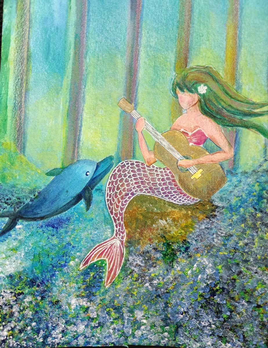 イルカ】【道の向こう】…アクリル画 イルカ】【道の向こう】…アクリル