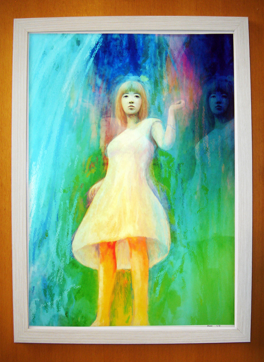 希少美術品 絵画 滝登り 化け鯉 登竜門 緑色 竜門という滝を登った鯉が