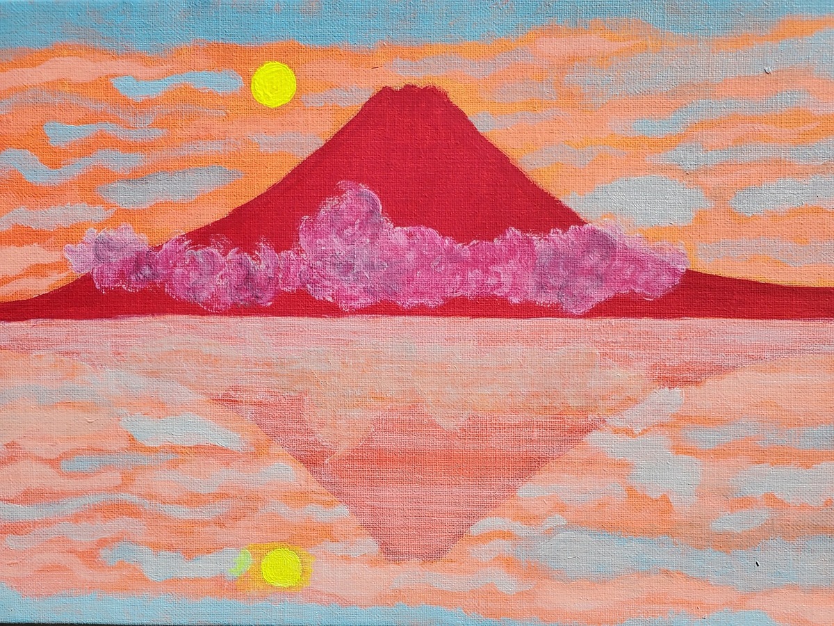 ♡絵画 立体画♡ 赤富士」百瀬善明 3D立体画/風景画/絵 画／