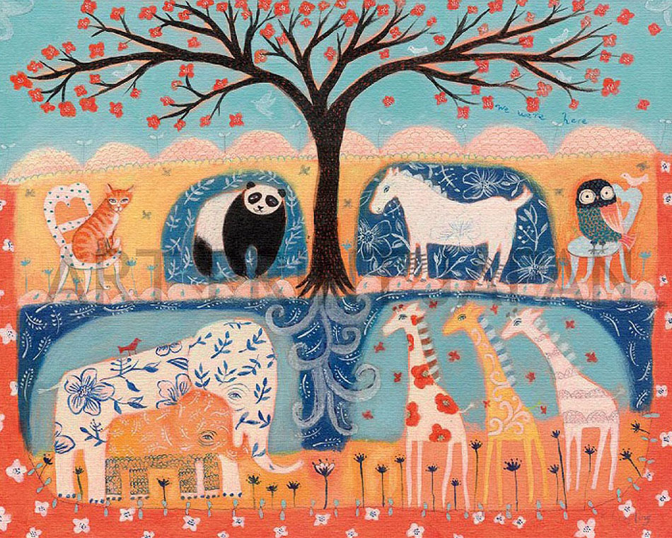 カレンホイプティング [屋根の上のクロコ] ワニと鳥の貴重抽象画 86