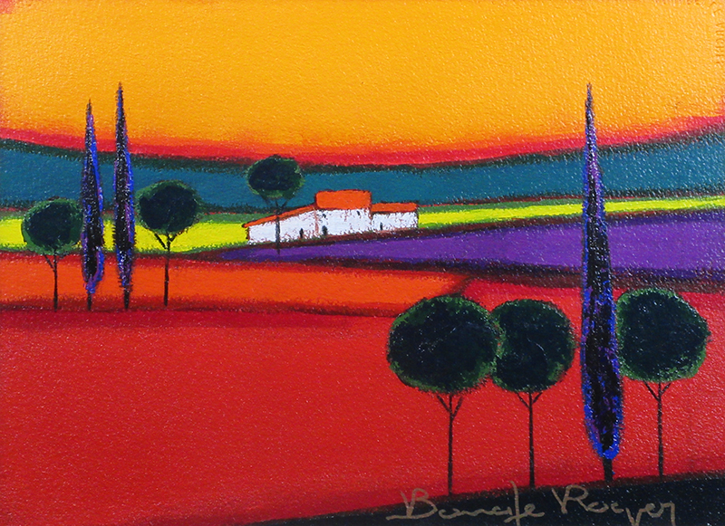 真作 ロジェ ボナフェ 農家の松と離れた納屋 4F 油彩画 真作