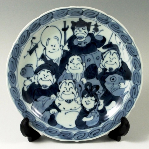 七福神像 陶器製 九谷焼 裏刺繍付き 七福神像 陶器製 九谷焼 裏刺繍付き