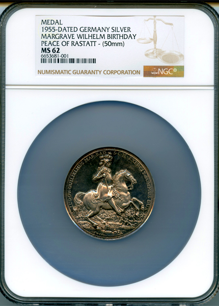 1955 ドイツ バーデン ヴィルヘルム 生誕300周年 大型 レア 純銀メダル