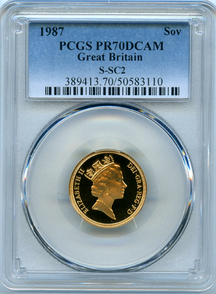 イギリス エリザベス2世 1987年 ソブリン 金貨 PCGS PR70DCAM | ARK