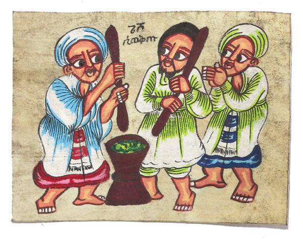 エチオピアの牛皮紙絵（小）<アフリカの雑貨：アフリカ雑貨アザライ