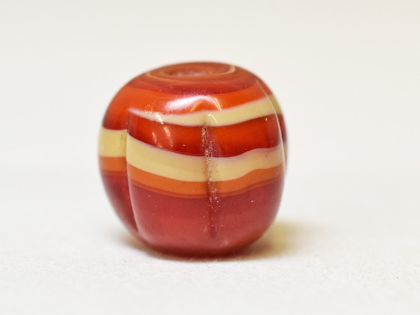 2502】江戸とんぼ玉 螺旋模様朱色筋中玉5,とんぼ玉,アンティークビーズ