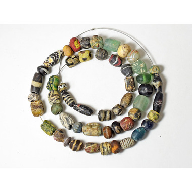 2210】古代ローマン&イスラムモザイクガラス中粒ビーズ一連,とんぼ玉