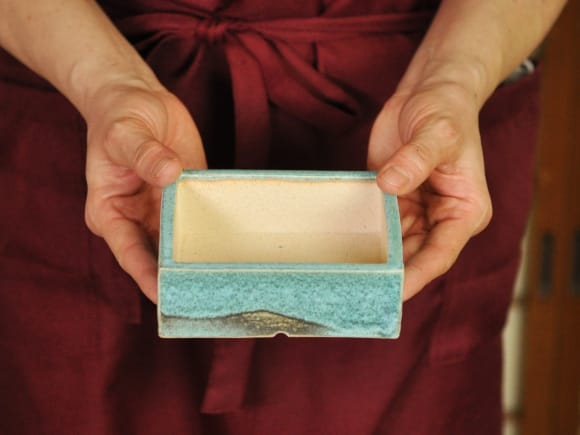 作家鉢 登山 水色 長方形12cm×10cm【4号】【山野草鉢】を販売｜盆栽妙