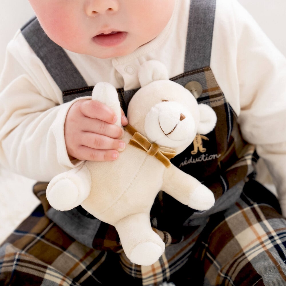 U´•ﻌ•`U キラキラくまちゃん ラグランロンパース ベージュ