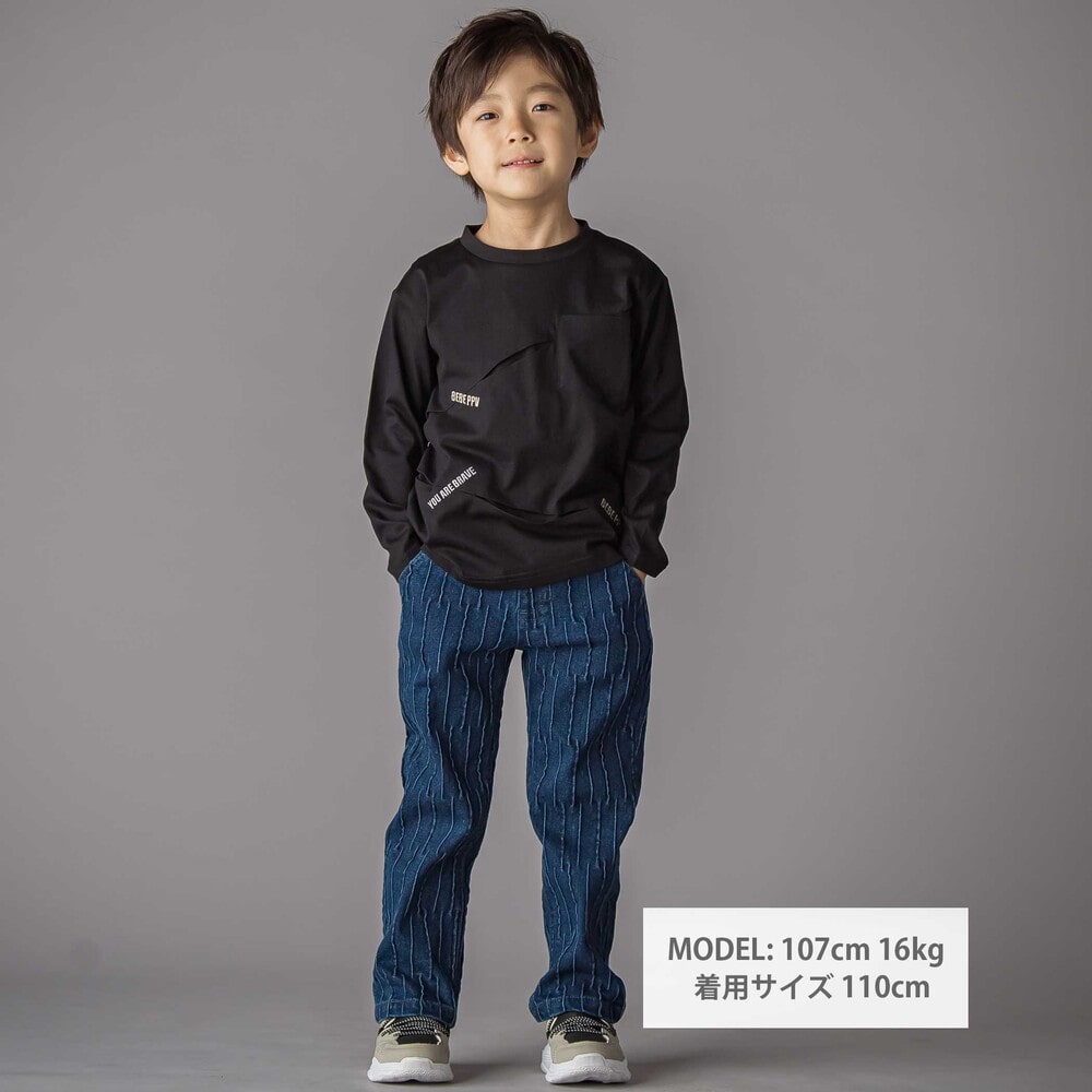タックプリーツ刺しゅうロングTシャツ(95~160cm)(95cm ボルドー