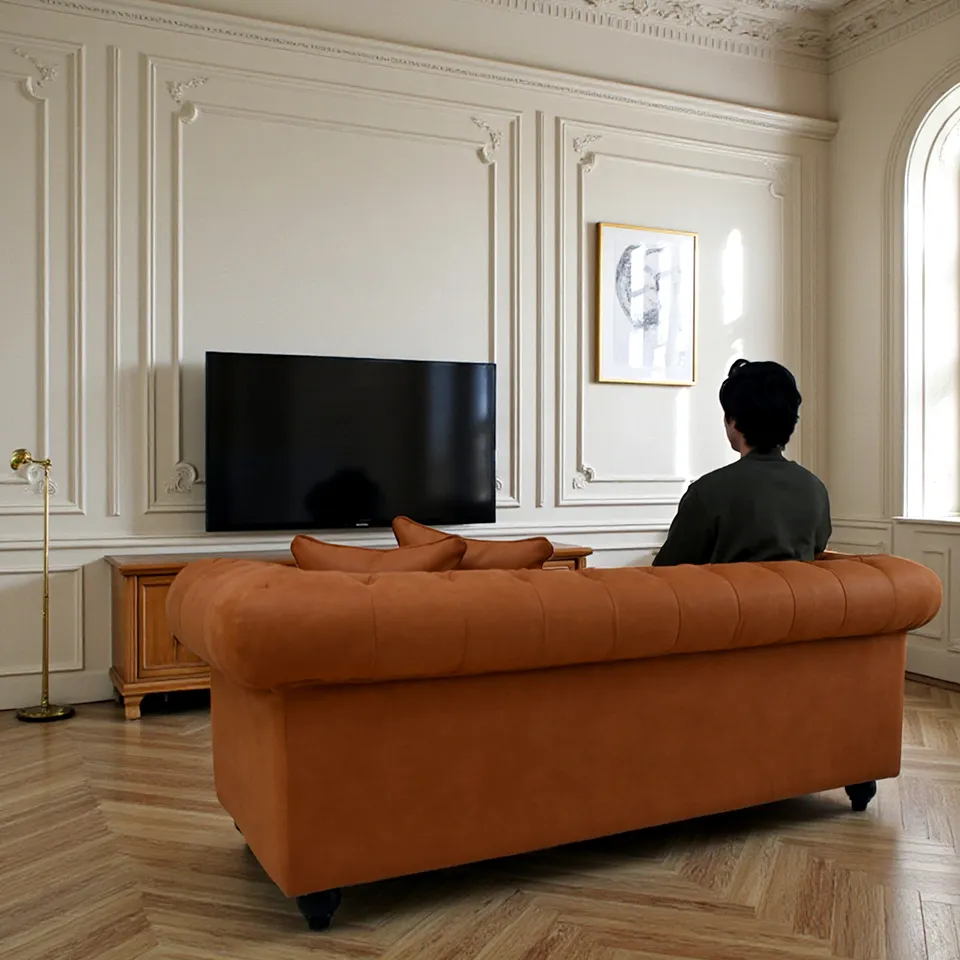 チェスターフィールド 3人掛けソファ(3P) 撥水 キャメル 幅192cm