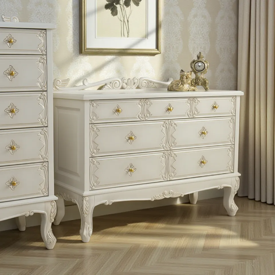 ヴィクトリアン パルマ マホガニー ワイド チェスト ホワイト 幅110cm