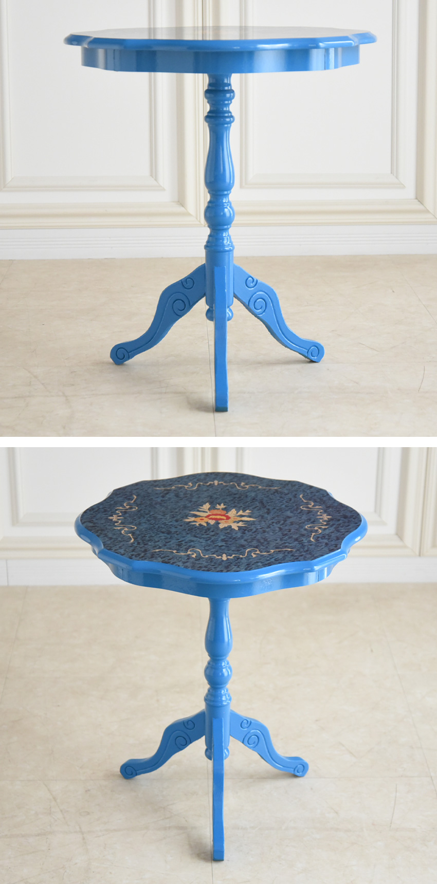 イタリア製 木象嵌細工 コーヒーテーブル 丸テーブル サイドテーブル