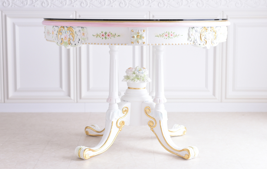 ROCOCO アントワネット ダイニングセット5P Φ110 イタリア製チェア