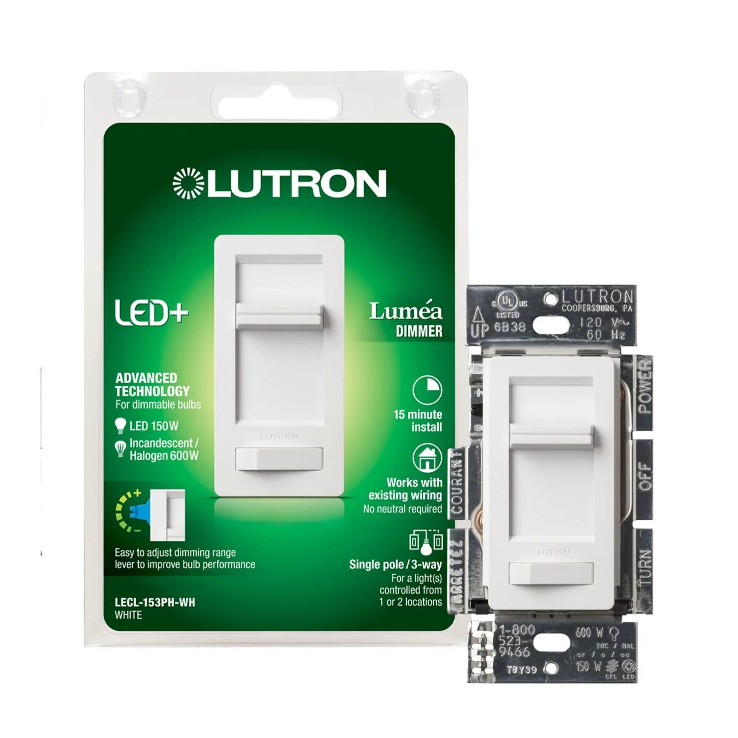 Lutron Lumea LECL-153PH-WH LED+ Dimmer Switch | Bees Lighting