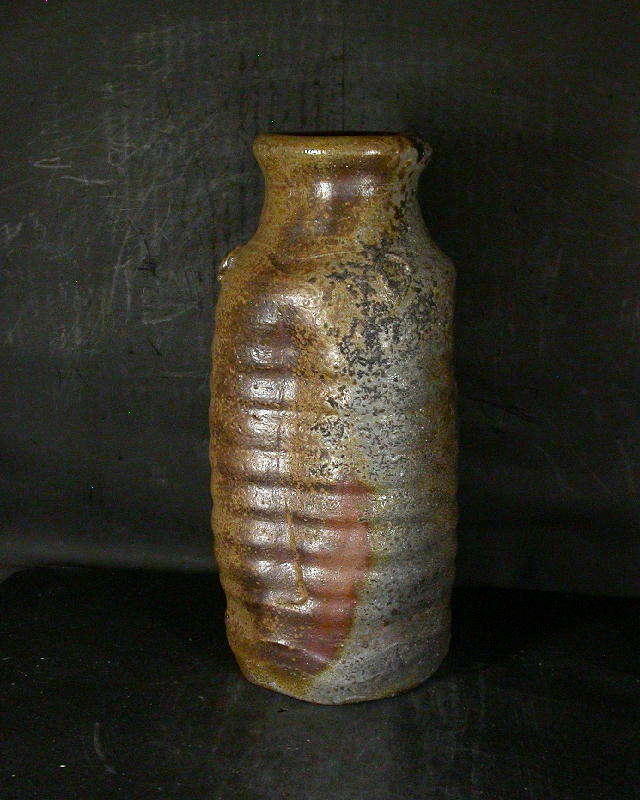 備前焼 登窯 備前焼物故作家 井上 武 四方桟共箱付き窯変花入1 備前焼