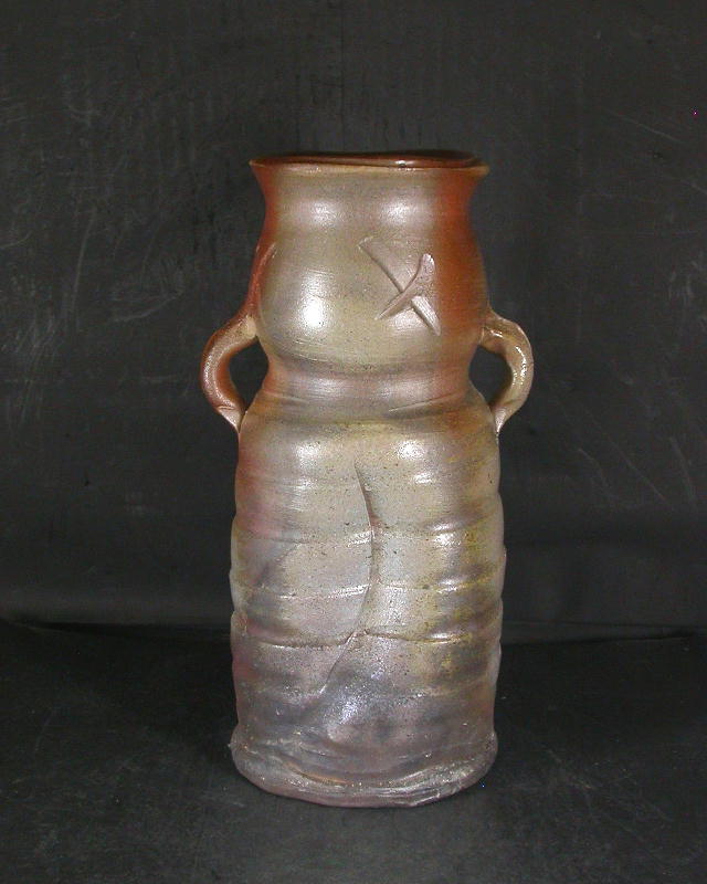 備前焼 登窯 備前市無形文化財 見附 文雄 共箱付き桟切り耳付き花入3