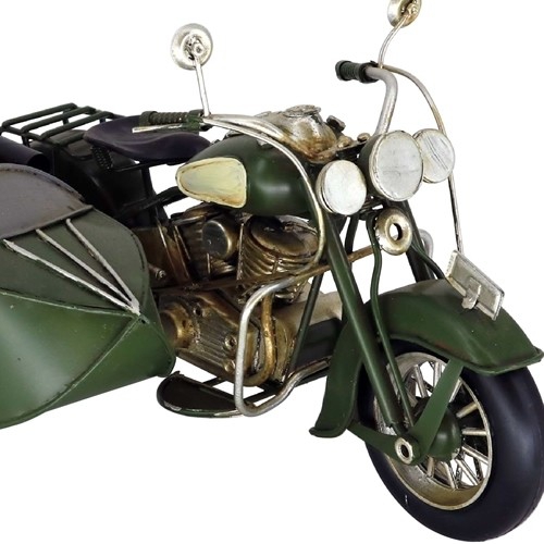 ブリキのバイクサイドカー／ダークグリーン(Mサイズ) , ブリキの