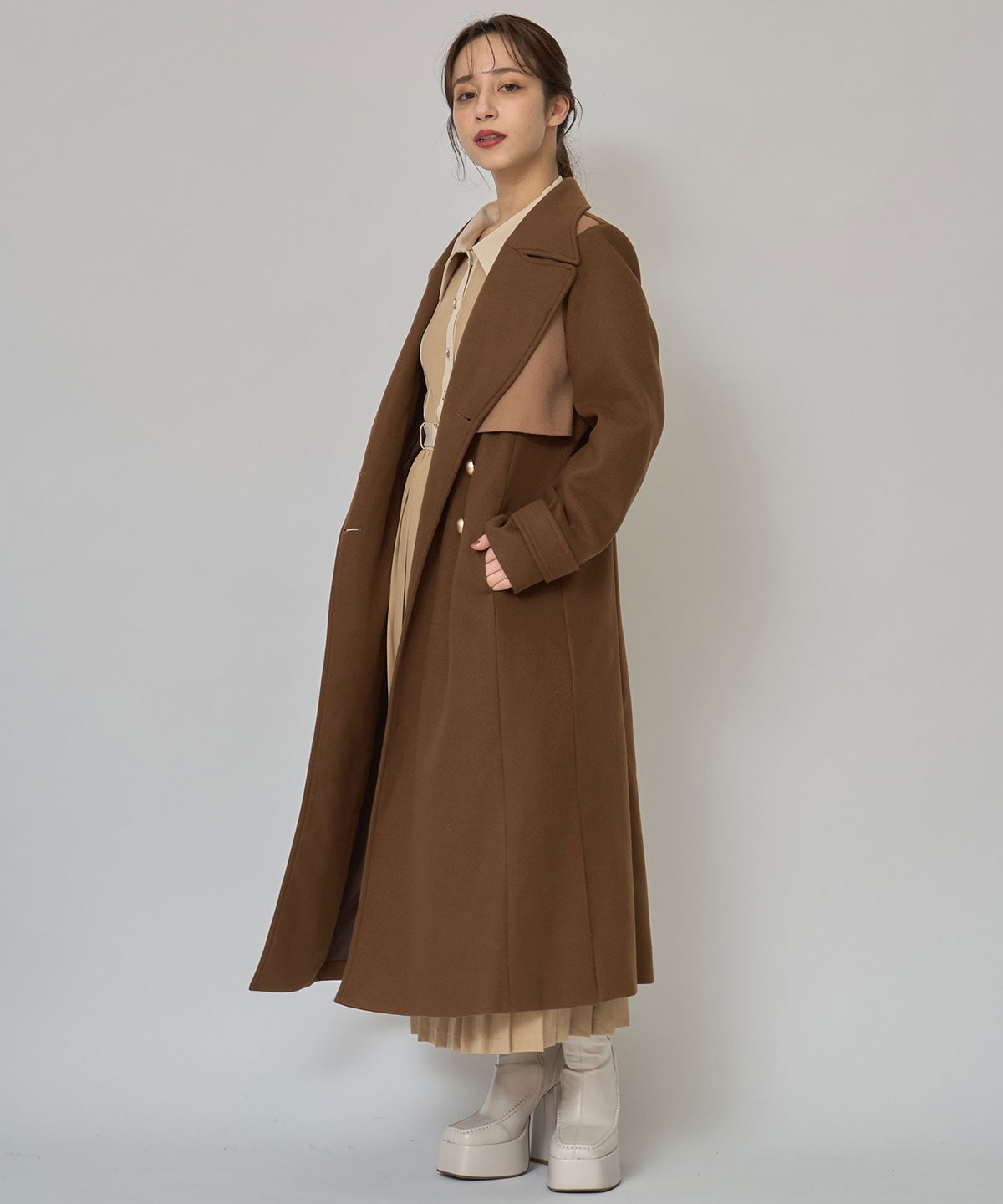 バイカラースリムチェスターコート