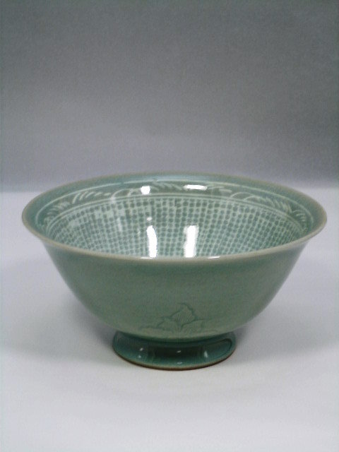 茶道具 韓国陶磁器 青磁象印紋茶碗 松月窯 金鍾浩作 茶道具・古道具