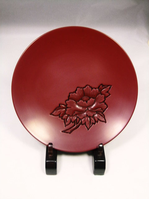 工芸品・漆器・村上木彫堆朱・堆朱・菓子器・堆朱六寸牡丹紋菓子皿
