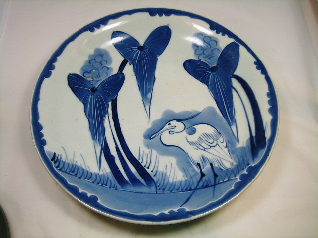 古美術・古道具・古伊万里染付皿・鷺図・江戸後期 茶道具・古道具・古