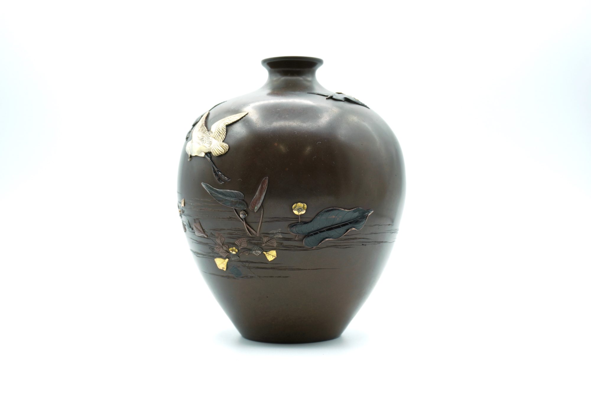 時代物 金工師 市川東玉斎 銅製三足流雲文獣足丸形花入 在銘 東玉斎