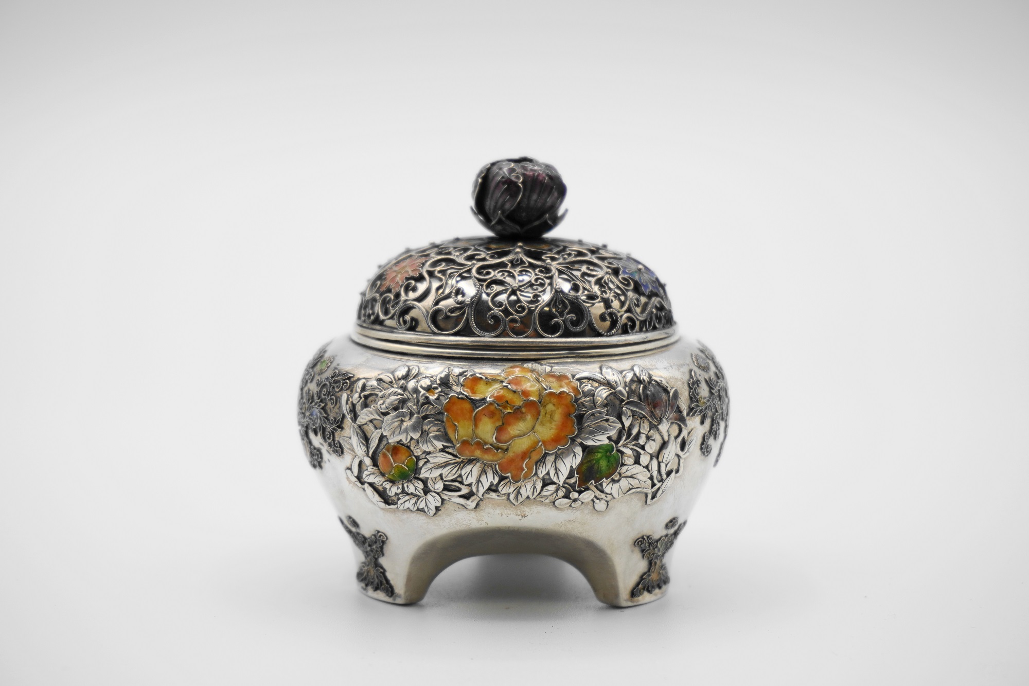 1830 七宝模様 香炉 金工 鍛栄造