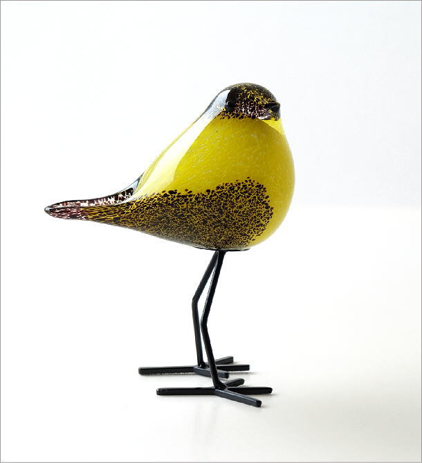 ガラス製ストライプ模様の鳥型オブジェ ガラス製ストライプ模様の鳥型