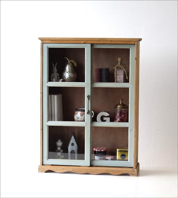 キャビネット 引き戸 ガラス扉 木製 スリム 薄型 完成品 かわいい