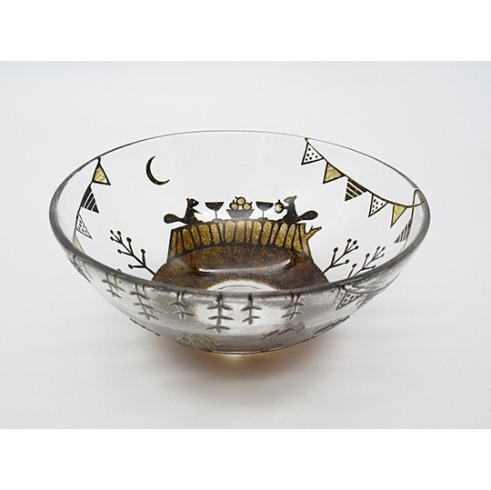 彫刻部分は作家手作り】 ヤマメ鉢魚エッチング ガラスボウル