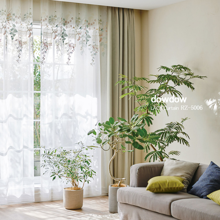 フレンチ カントリー】コマドリとラズベリーの刺繍レースカーテン【RZ