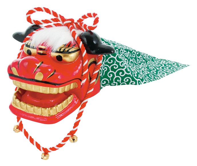 獅子舞 獅子頭 赤黒木製 日本の獅子舞 木製面 赤と黒 日本の獅子舞