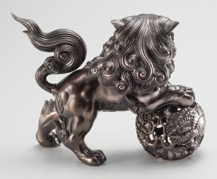 希少！銅製 親子唐獅子 全長38cm 高さ25cm 総重量7kg 玉獅子 置物 縁起物