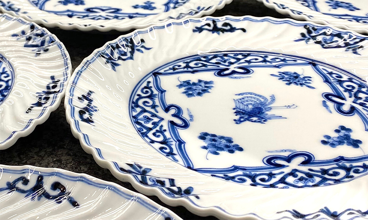 藍九谷」山水人物文手付水柱 【公式通販】